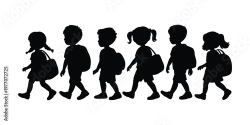 Black silhouette figures walking in a row, evolution concept