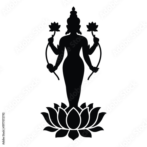Black silhouette of a woman in a floral dress holding a bouquet