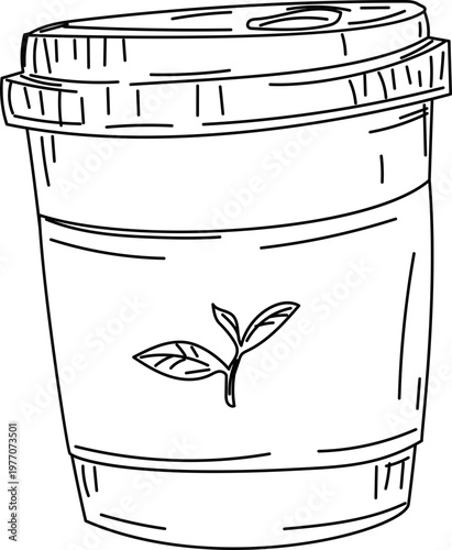 Takeaway tea cup line art illustration