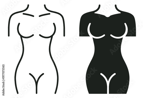 female body icon, human anatomy torso silhouette and outline vector illustration isolated on transparent background