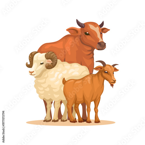 Cow Sheep and Goat Livestock for Qurban Eid al Adha Illustration Vector