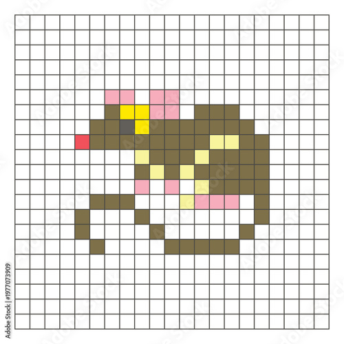 A flat pixel design made of geometric square color blocks on a clean grid layout. Pixel art mouse