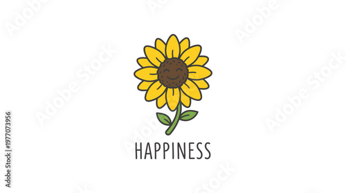 Smiling Sunflower with Happiness Text