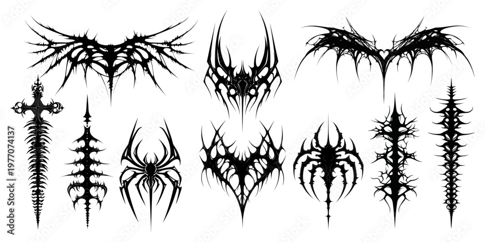 Naklejka premium Intricate gothic tattoo designs vector collection