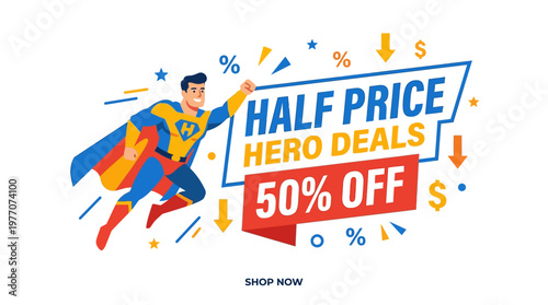 Superhero Discount Banner with 50% Off