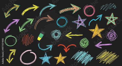 Chalkboard Arrows, Stars, Circles, Scribbles: Creative Hand-Drawn Elements