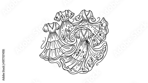 Elegant Black and White Dresses in Spiral Composition