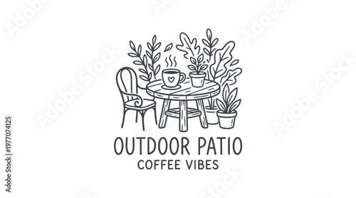 Outdoor Patio Scene with Coffee Mug and Plants