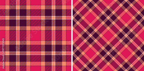 Vibrant plaid textures Two seamless patterns offer classic and contemporary styles. Ideal for backgrounds, apparel, or any design needing a touch of traditional warmth.