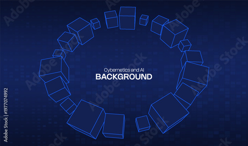 Abstract vector cube for 3d geometric design element and background technology block. Concept blue box for illustration network business and digital futuristic big data. Abstract ai blockchain.