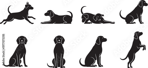 Set of stage lights silhouettes spotlight icons and theater lighting rigs on truss vector illustration isolated on white backgrouSet of dog silhouettes in various poses including running sitting annd
