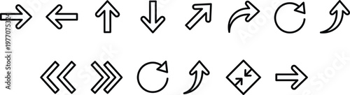 Collection of diverse black arrow icons indicating direction and action on a white background
