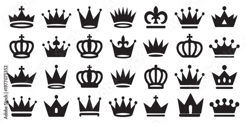 Various crown icons representing royalty power and leadership in a diverse collection.