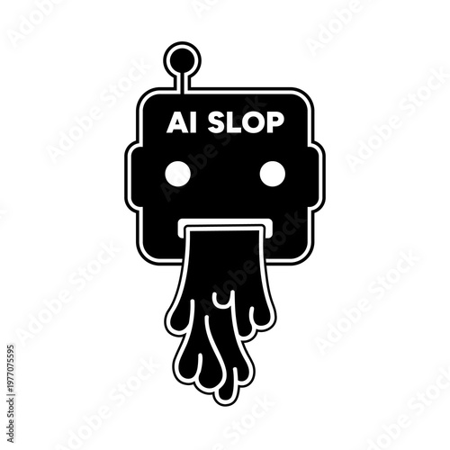 AI Slop Melting Robot Head Graphic Symbol on a Transparent Background.