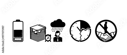 Black and White Workplace Stress and Burnout Icon Pack Corporate Wellness
