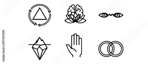 Monochrome Psychotherapy Modality Logos CBT Mindfulness EMDR Symbols