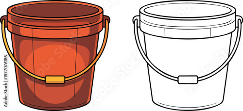 Bucket illustration & outline set isolated on transparent background