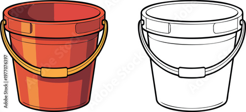 Bucket illustration & outline set isolated on transparent background