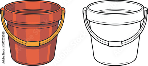 Bucket illustration & outline set isolated on transparent background