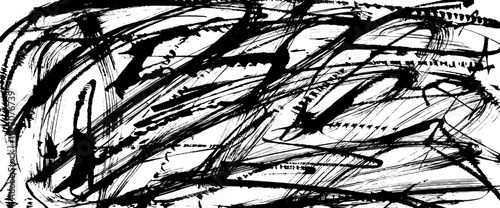 Grunge paint textured with hand-drawn brush strokes pattern. Black ink messy brush stroke overlay, rough effect, abstract squiggle uneven rough lines for posters. Vector urban street wall bg.