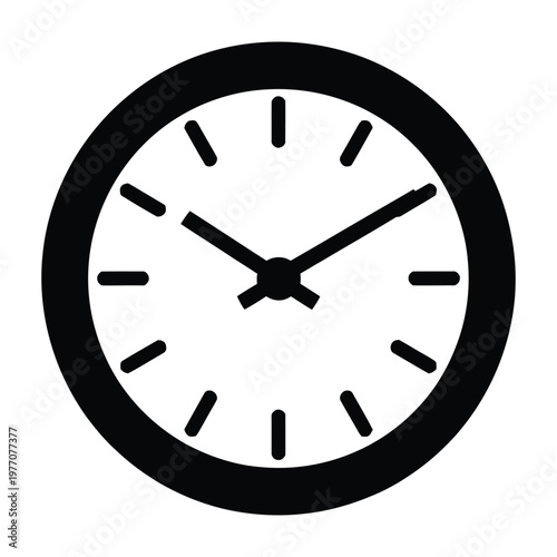 A simple black clock face displaying ten past ten rendered as a striking silhouette