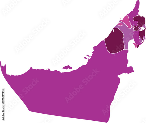 Map of United Arab Emirates with Emirates Borders in Purple Colors