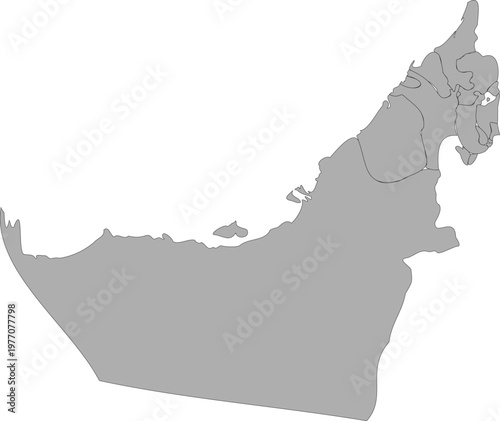 Grey Map of United Arab Emirates with All Administrative Borders