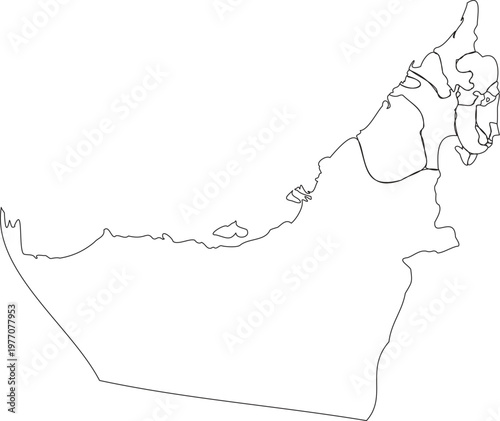 United Arab Emirates Outline Map with Emirates Borders Line Art