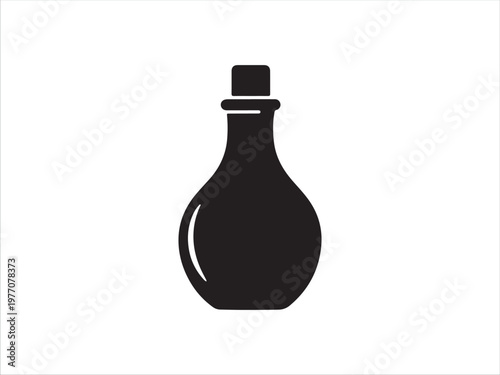 Black silhouette bottle with stopper isolated on transparent background