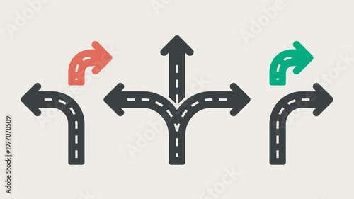 A stylized illustration of a road intersection with multiple arrows pointing in different directions, symbolizing choices and decisions.