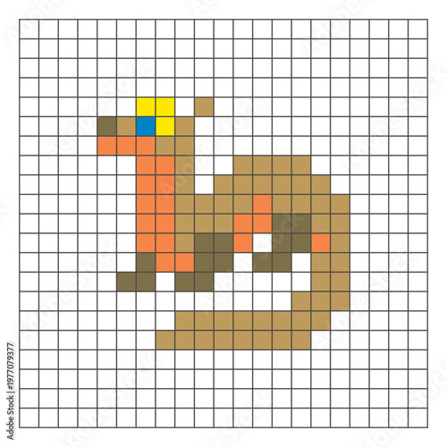 A flat pixel design made of geometric square color blocks on a clean grid layout. Pixel art ferret