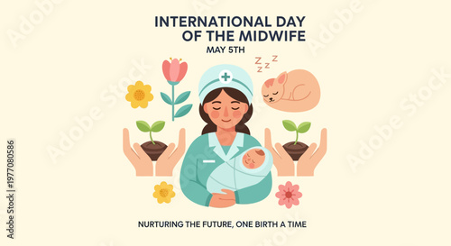 International Day of the Midwife celebration with a nurse holding a baby.