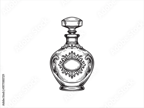 Elegant vintage perfume bottle with intricate floral design and stopper top