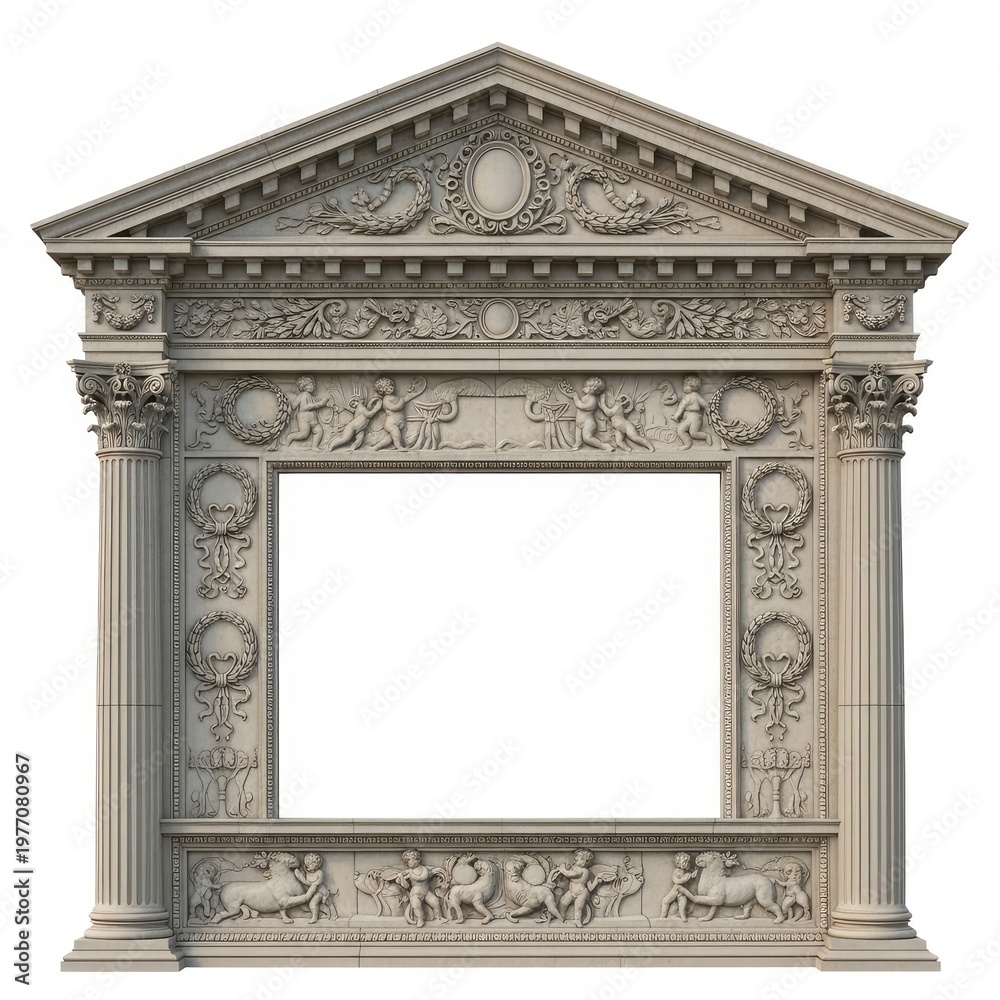 Obraz premium Classical Greek Stone Archway Ornate Reliefs Temple Facade