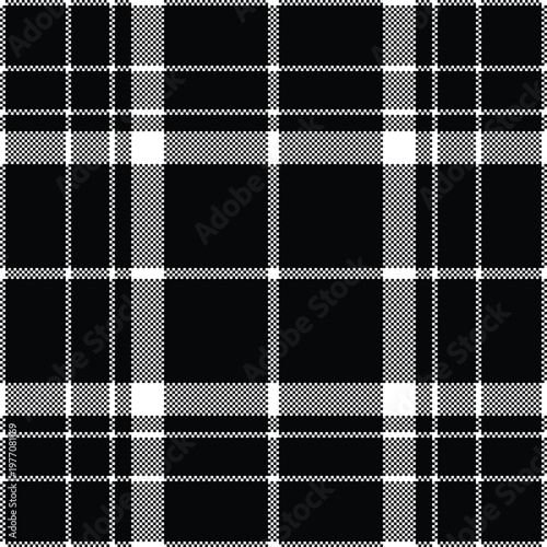 Scrapbooking seamless tartan pattern, femininity check textile background. Glamor plaid fabric vector texture in white and black colors.
