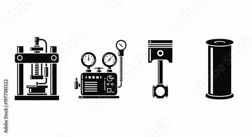 Industrial Machine Parts and Tools Vector Icons Set