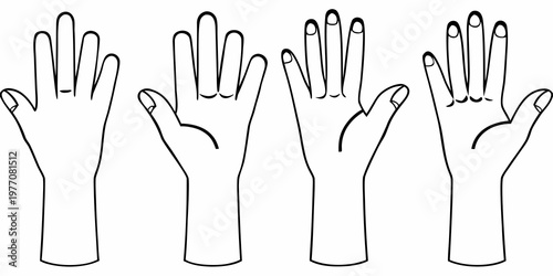 Four line art illustrations depicting different hand gestures