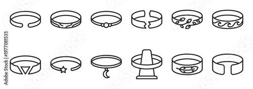 Collection of various outline bracelet icons, including bangles, cuffs, and charm bracelets, presented in a clean, minimalist style