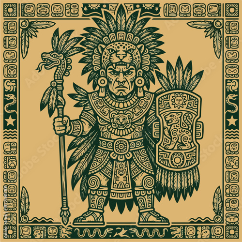 Aztec Warrior with Feathered Headdress.