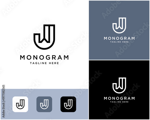 Initial Letter JW Monogram Line Art Geometric Clean Minimalist Vector Logo Design Illustration