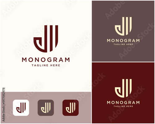 Initial Letter J Monogram Line Art Geometric Modern Minimalist Vector Logo Design Illustration