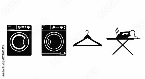 Laundry Appliances and Clothing Care Icons Set 