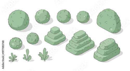 isometric bushes and shrubs collection Elements Vector Set