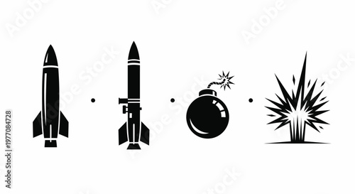 Missile Bomb Explosion Sequence Black Vector Icons 