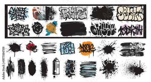 Graffiti Art, Spray Paint Splatter, Urban Street Art Elements, Grunge Textures