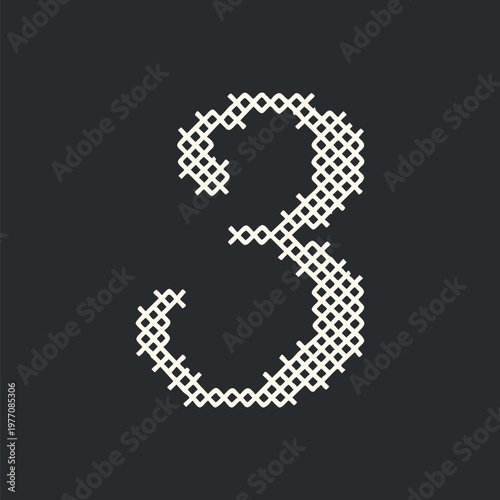 Intricate cross-stitch number three vector