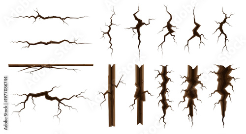 Cracked Ground and Wood Textures: Set of Realistic Break and Fracture Elements