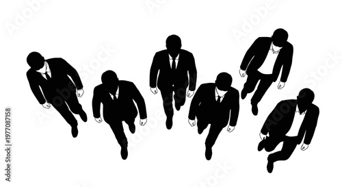Top view of businessmen in suits walking together, teamwork, business meeting, corporate, group