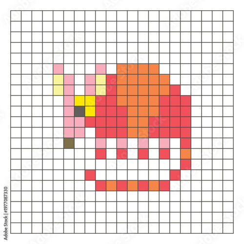 A flat pixel design made of geometric square color blocks on a clean grid layout. Pixel art armadillo