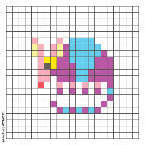 A flat pixel design made of geometric square color blocks on a clean grid layout. Pixel art armadillo